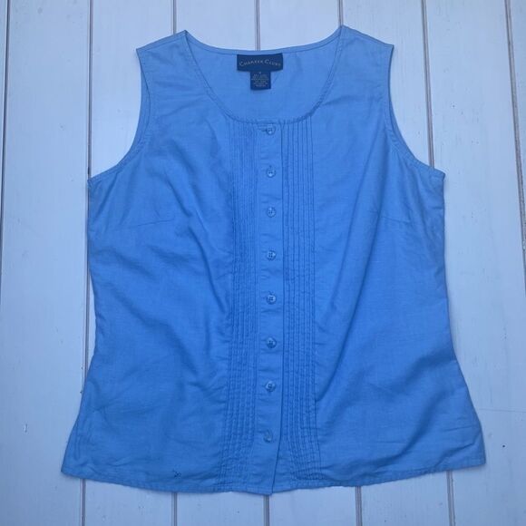 Linen/Cotton Blend Button Down Tank Top - Picture 8 of 11